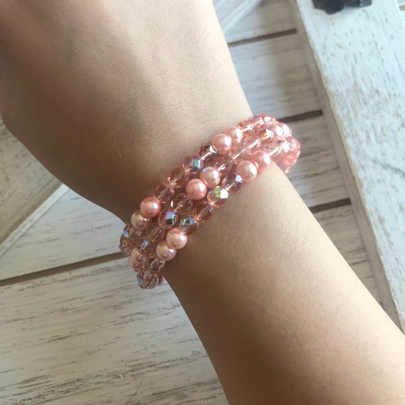 Handmade Glass & Faux Pearl Cuff Bracelet - Picture 2 of 2